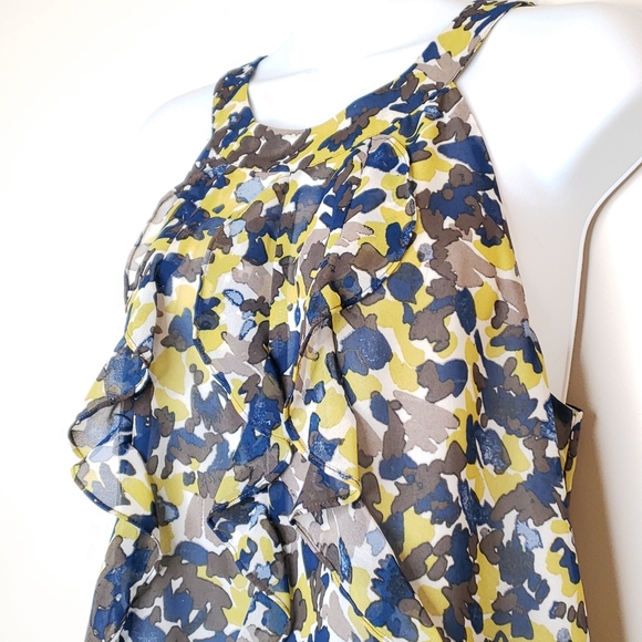 Ann Taylor top blouse ruffles high neck keyhole flowy PETITE 10P - Picture 1 of 8